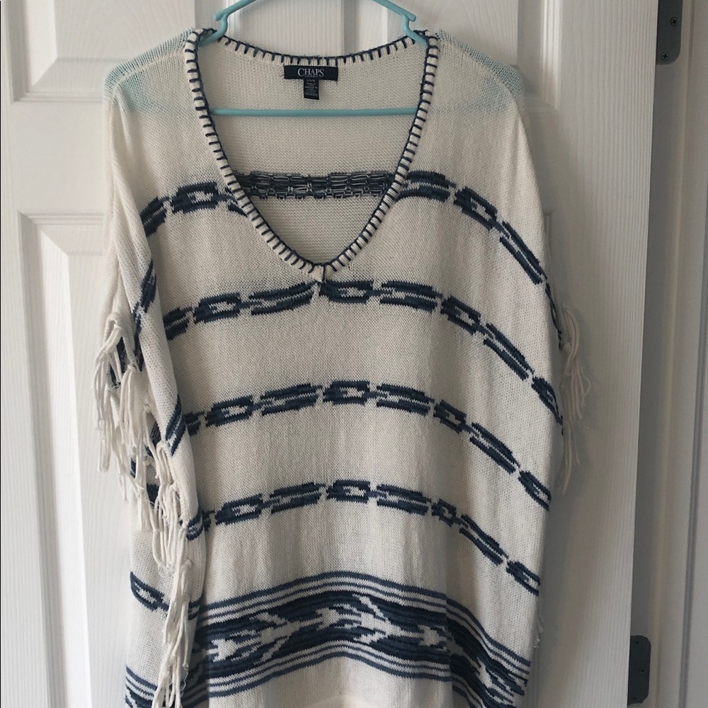 Chaps Ivory and Navy Knit Poncho